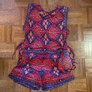 Free people red floral shorts set